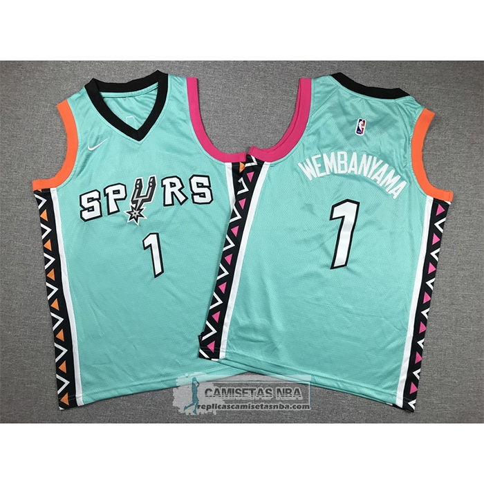Camiseta Nino San Antonio Spurs Victor Wembanyama NO 1 Ciudad 2022-23 Verde
